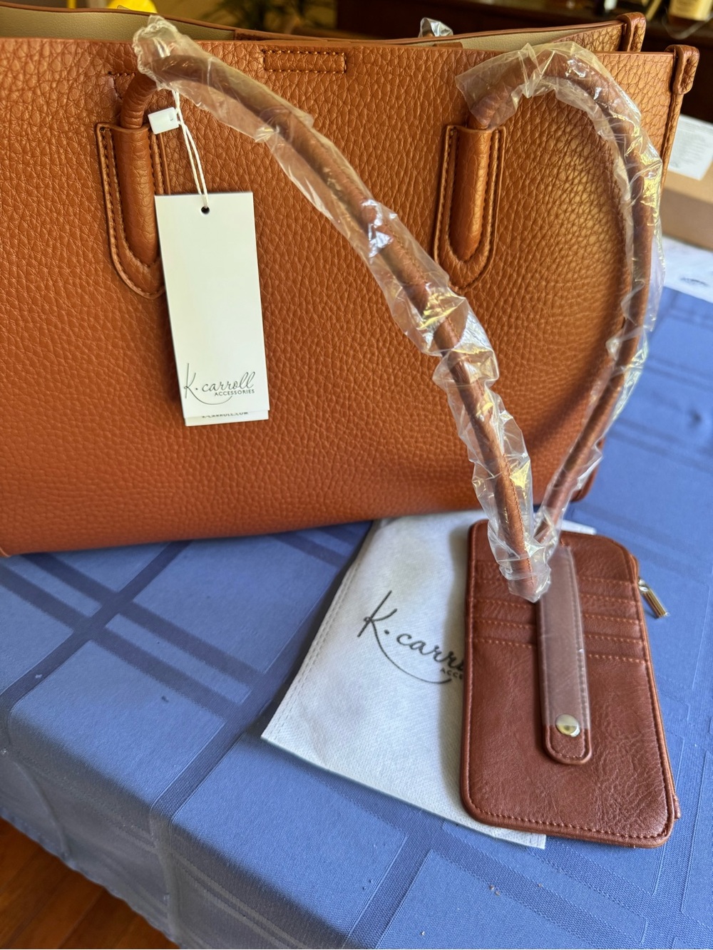 K. Carroll Whitney Pebbled Leather Tote with Marie Card Pouch - Camel color